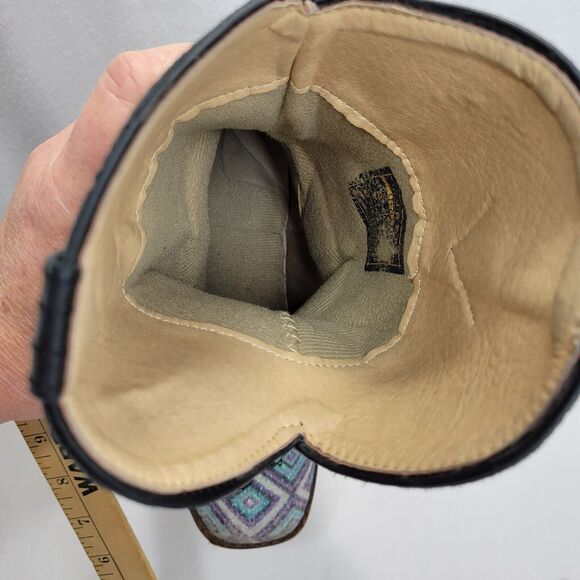 Roper Western Boots Girls Size 2 Black Purple Square Toe Bling Cowgirl Pull On - Picture 9 of 9